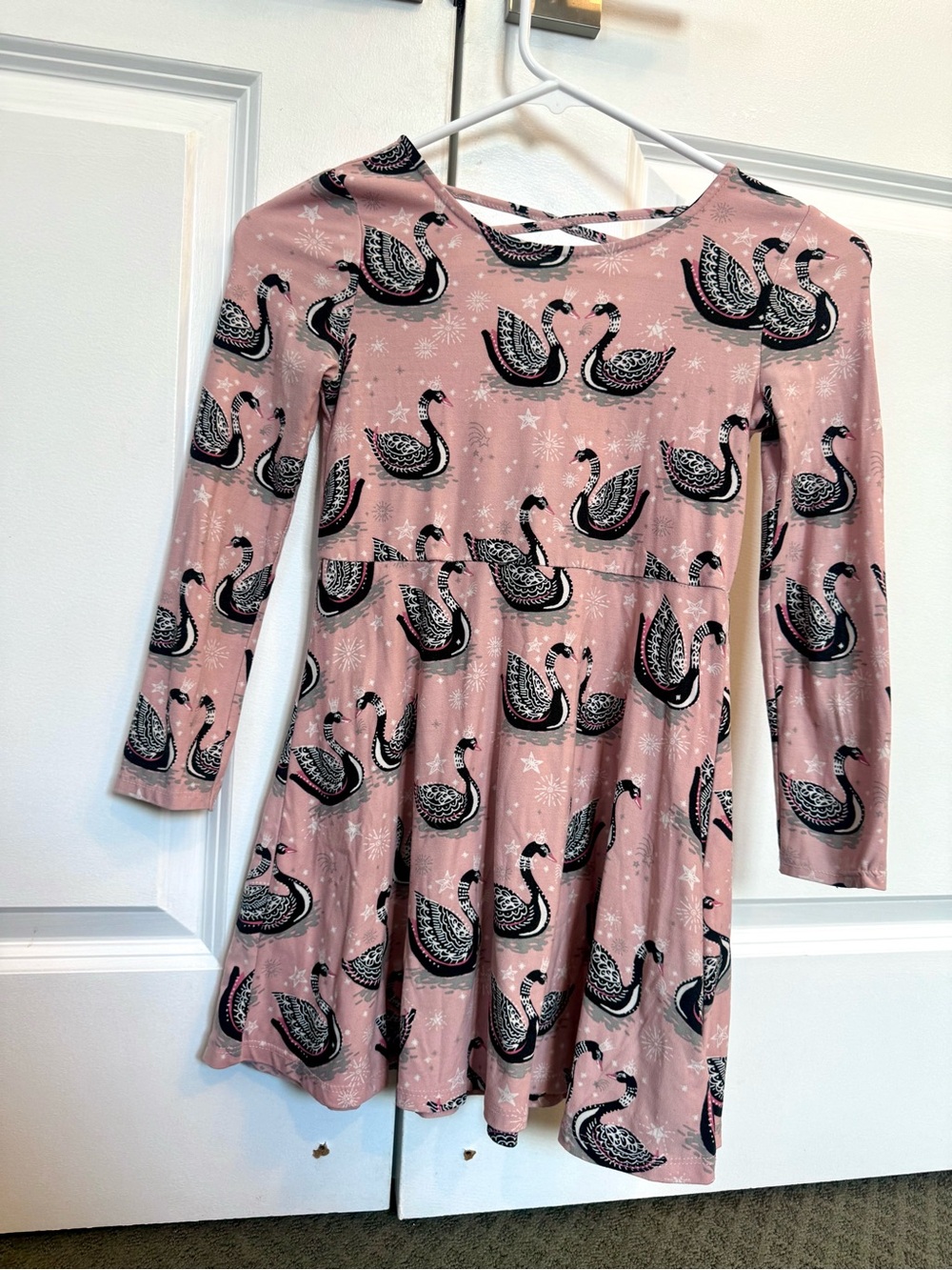 Epic Threads Pink Swan Print Long Sleeve Skater Dress